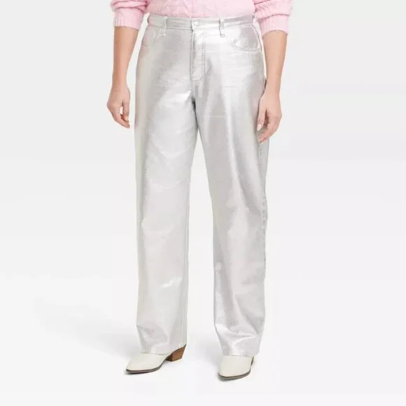 Women's Mid-Rise 90's Baggy Jeans - Universal Thread Metallic Wash - Picture 4 of 11